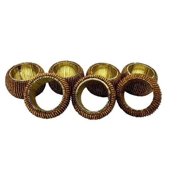 Set Of 7 Elegant Gold Beaded Napkin Rings For Dinner Parties & Special Occasions - Picture 2 of 2